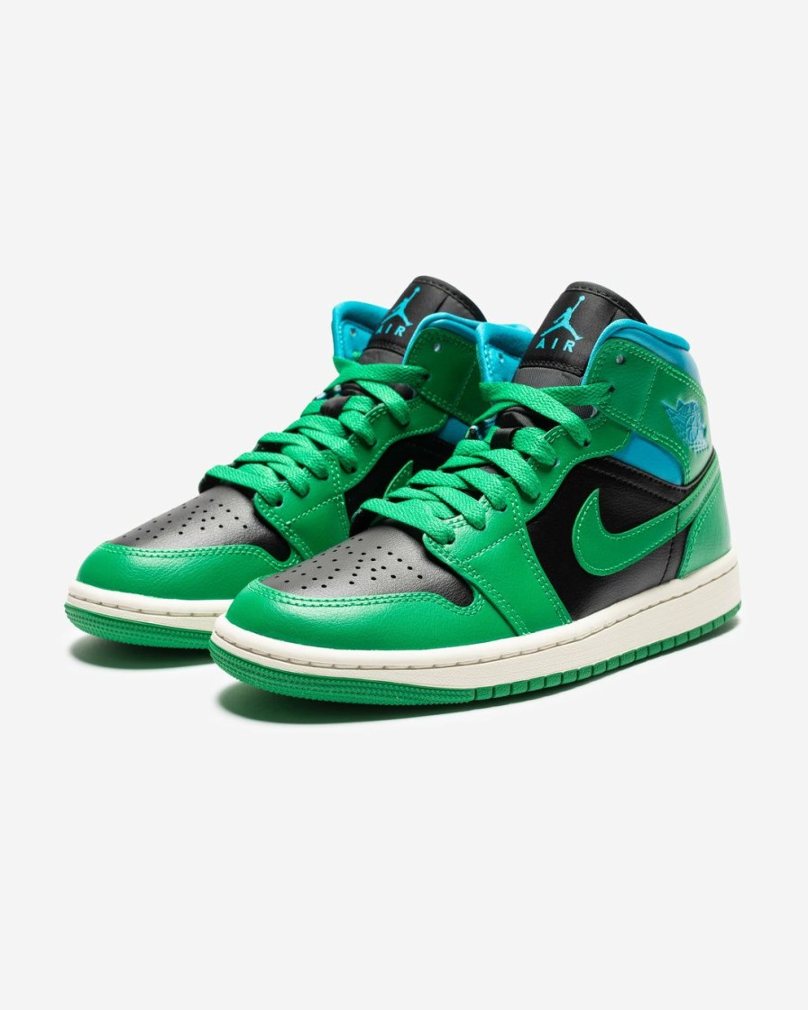 Footwear * | Jordan Women'S Aj 1 Mid Black/ Luckygreen/ Aquatone/ Sail