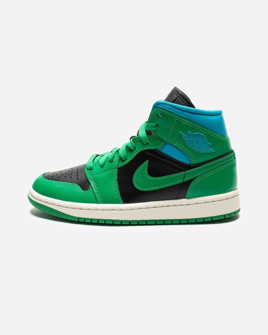 Footwear * | Jordan Women'S Aj 1 Mid Black/ Luckygreen/ Aquatone/ Sail