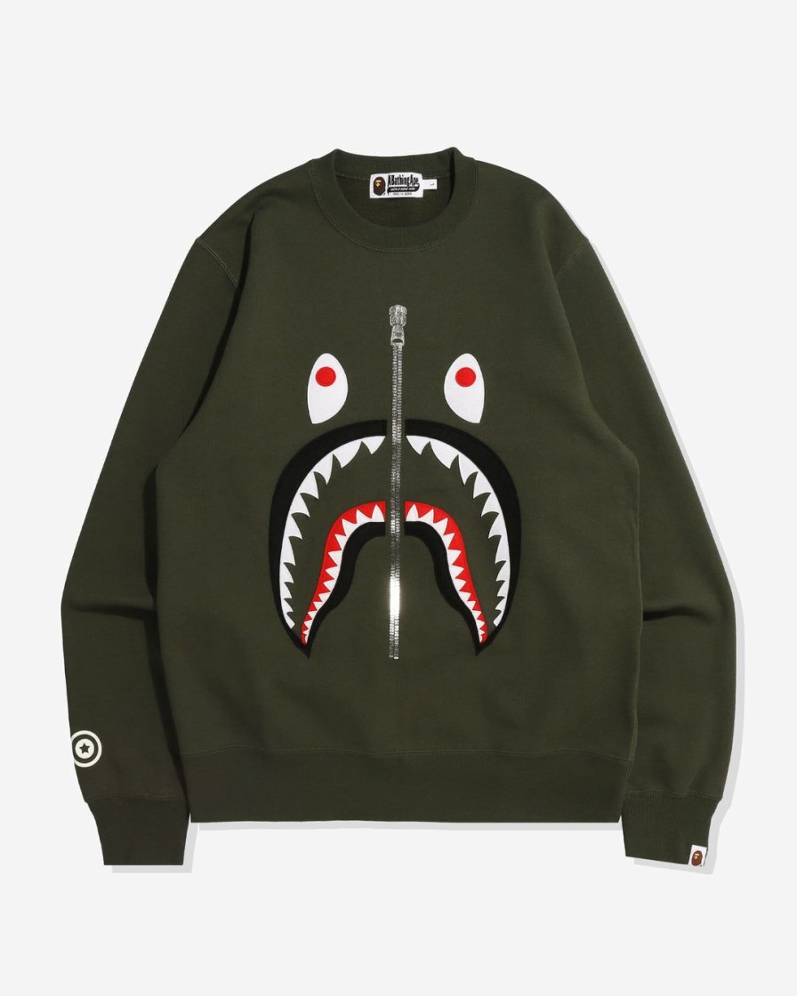 Clothing * | Bape Patched Shark Crewneck Olivedrab