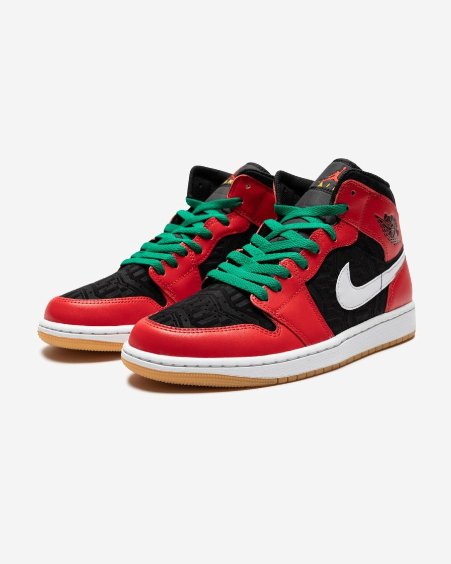 Footwear * | Jordan Aj 1 Mid Se Black/ Firered/ White/ Malachite