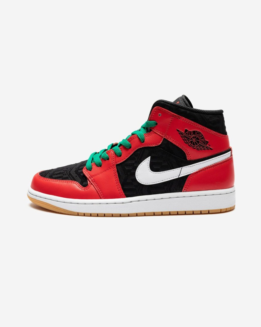 Footwear * | Jordan Aj 1 Mid Se Black/ Firered/ White/ Malachite