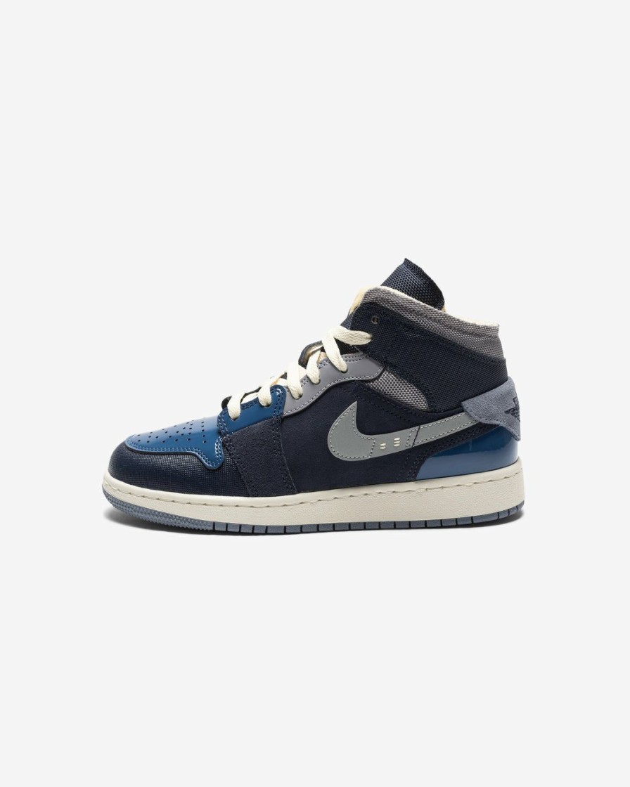 Footwear * | Nike Jordan Gs Aj 1 Mid Se Craft Obsidian/ White/ Frenchblue