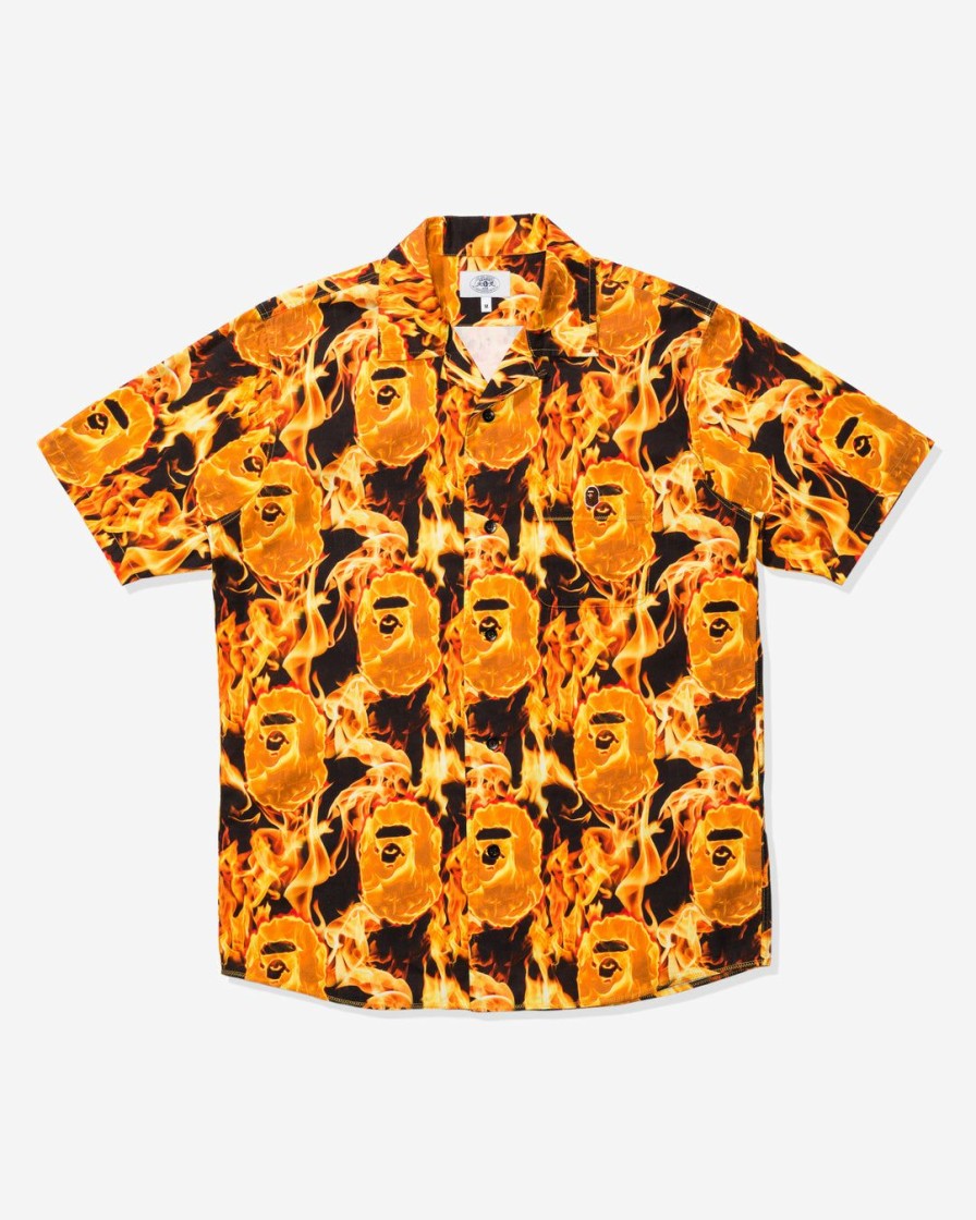 Clothing * | Bape Flame Open Collar Shirt Orange